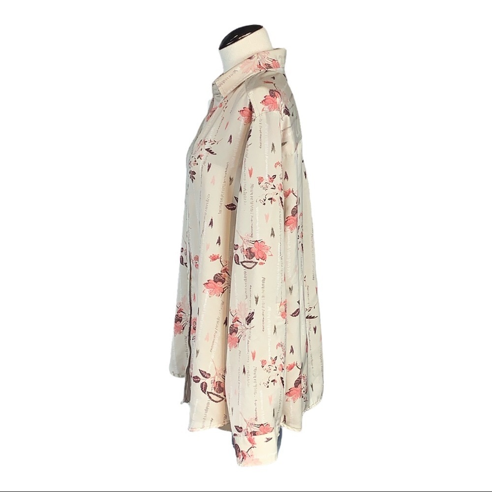 Chicos button down blouse size 1 medium cream floral pink feminine office fall